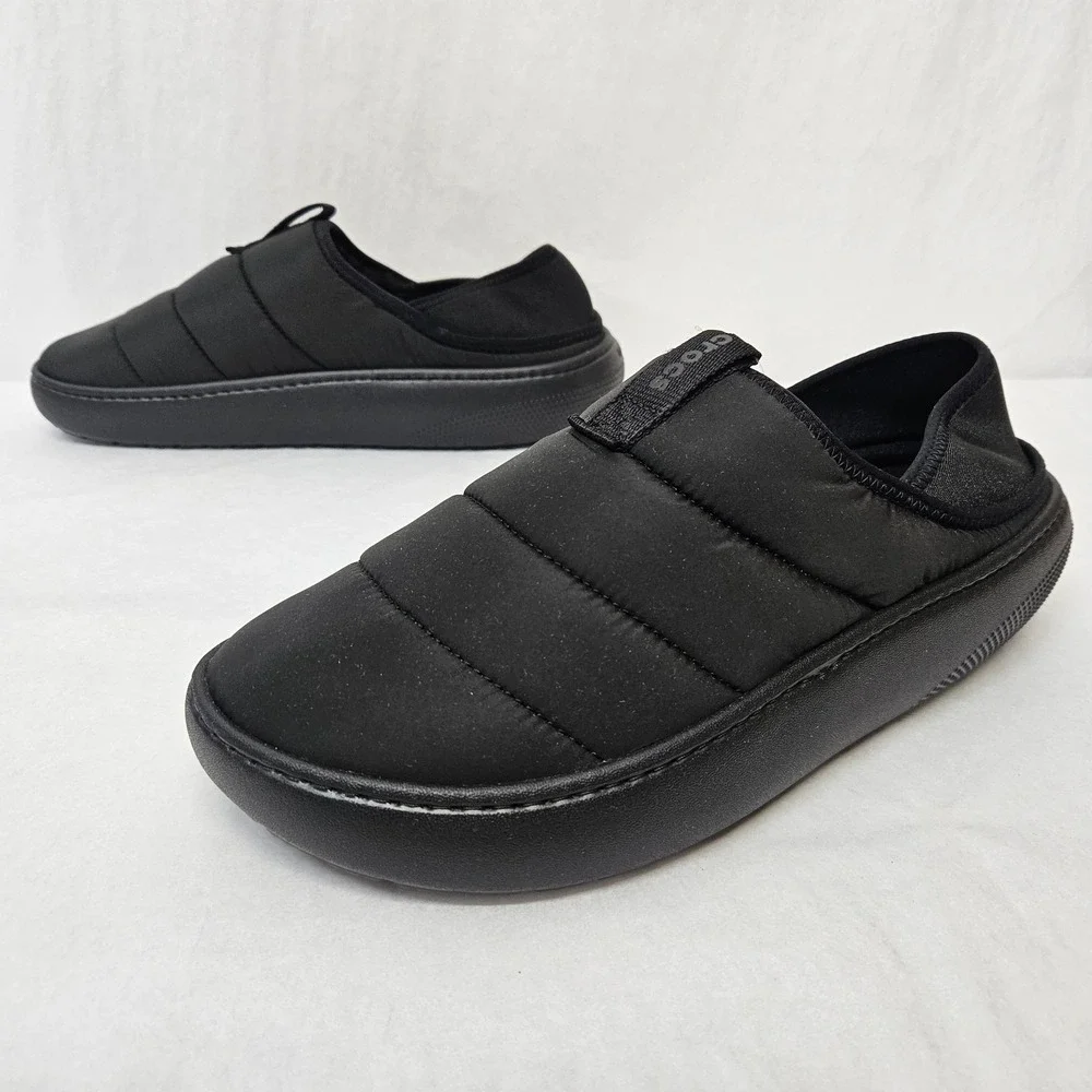 Crocs Classic Puff Moc Faux Fur Lined Slippers 210706-060 Black Mens Size 11